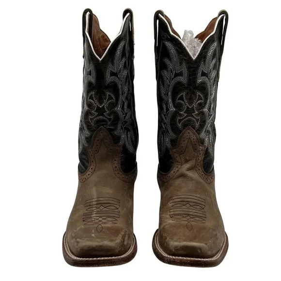 J.B Dillon Men 10B Leather Distressed Western Boots Embroidered Square Toe Rodeo - Picture 3 of 16